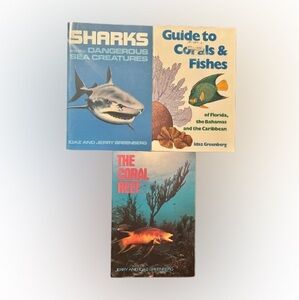 3/25$ Vintage Books, Sharks and Coral Reefs, Set of 3